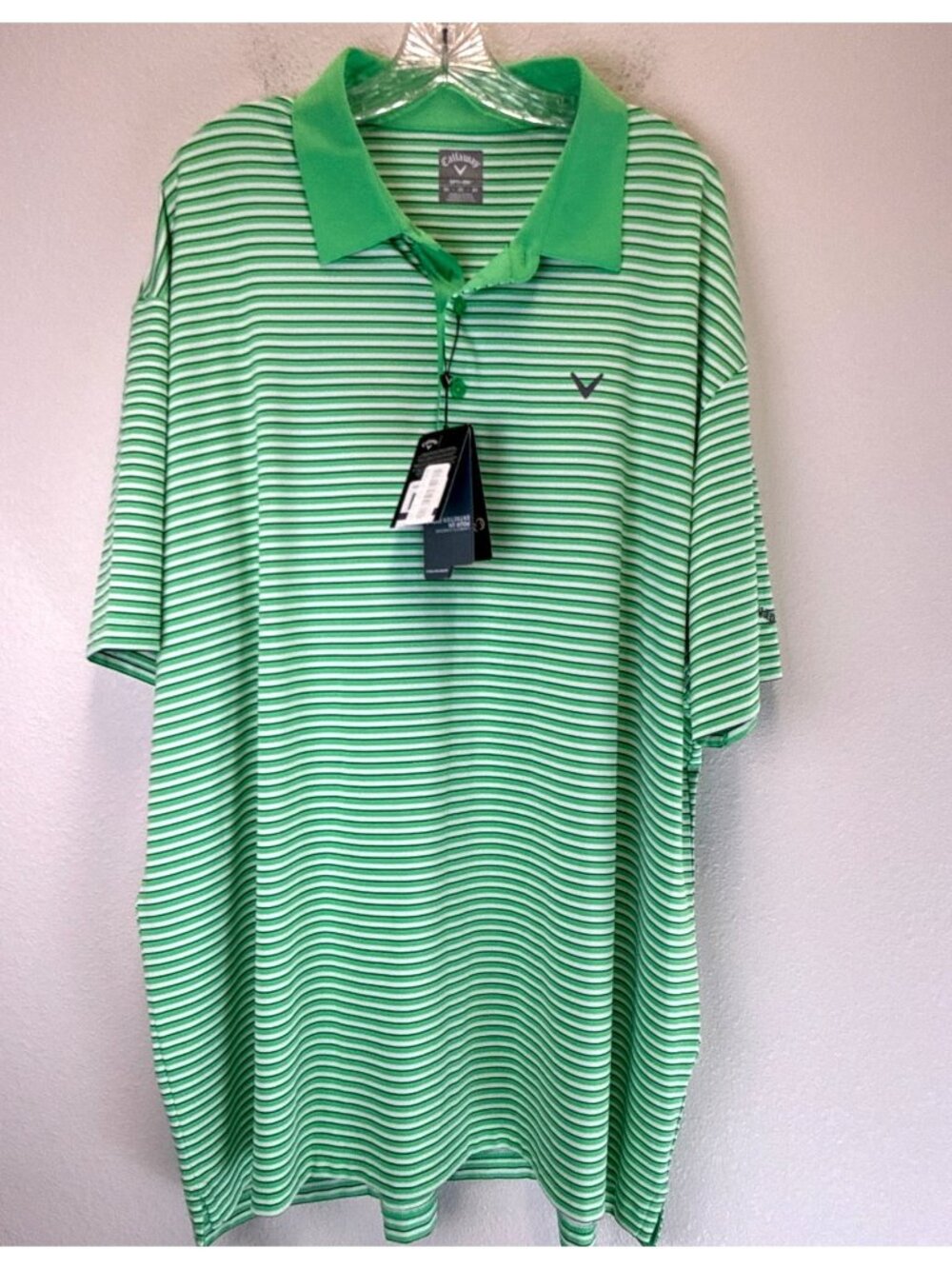 NWT Callaway Mens Opti-Dri Green & White Striped Polo Shirt 2X Moisture-Wicking